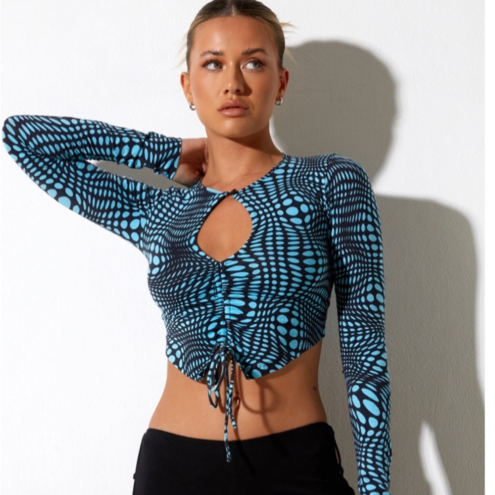 NWT Motel Natta Top Optic Polka Blue and Black Raver Vibes Small
